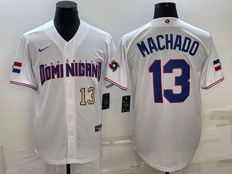 Men 2023 World Cub #13 Machado White Nike MLB Jersey3